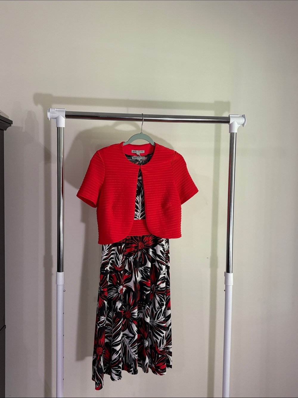 Danny & Nicole Red Cropped Jacket with Black & White Floral